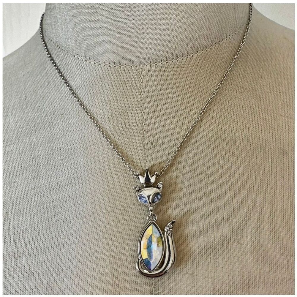 Betsey Johnson Crowned Cat Aurora Crystal Pendant Necklace
